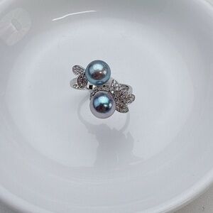 R75 S925 Akoya Sea Pearl Adjustable Ring 7-8mm size range 6-9